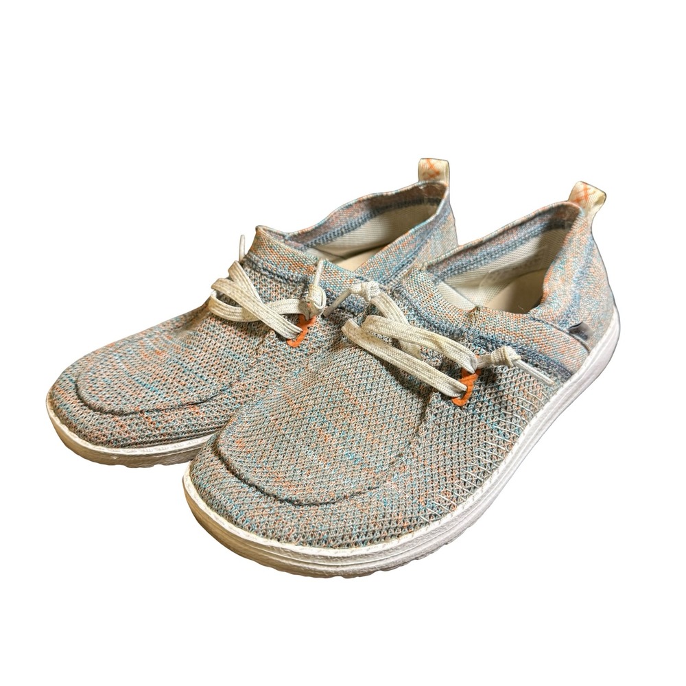 Hey Dude Wendy Halo Azur Coral Womens Size‎ 7 Blue Orange Knit Slip On Loafers